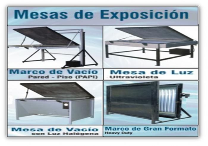 EQUIPOS DE EXPOSICIÓN SERIGRAFÍCA  ----- MARCOS DE VACIO PARED. ----   MESA DE LUZ  ULTRAVIOLETA